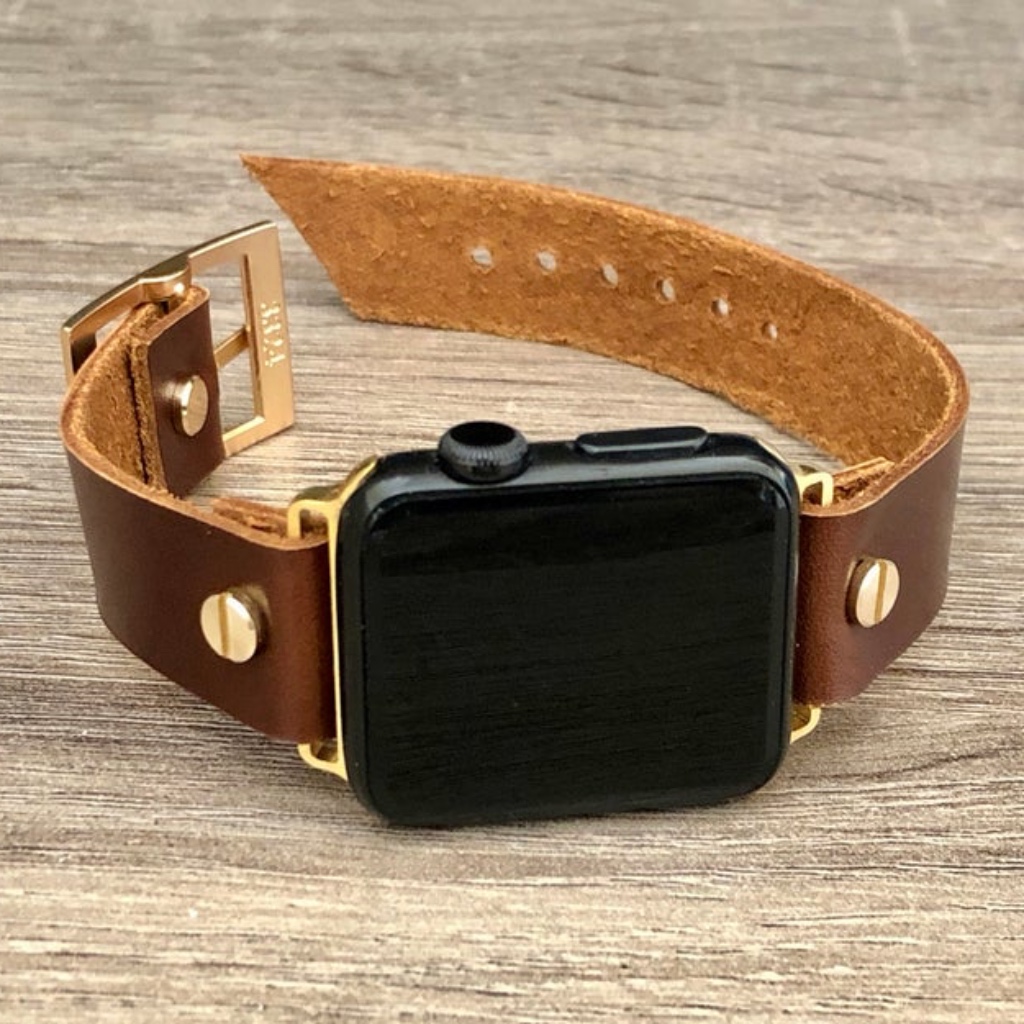 Apple Watch Dark Brown Leather Gold Jewelry Band Apple Watch Dark Brown Leather Gold Jewelry Band